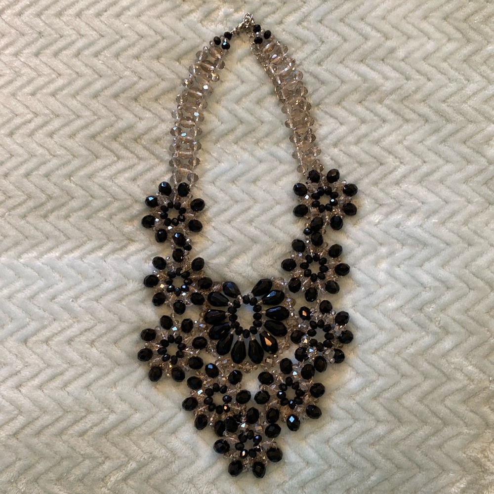 Statement Necklace Black Clear Sparkly Beads